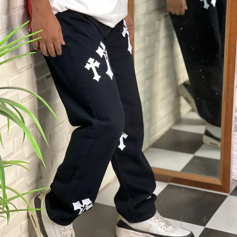 Aesthetic Z Black Straight Fit Baggy Jeans For Men