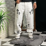 Aesthetic White Straight Fit Baggy Jeans For Men