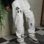 Aesthetic White Straight Fit Baggy Jeans For Men