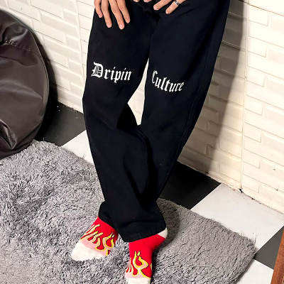Knee Print Dripin Culture Straight Fit Jeans