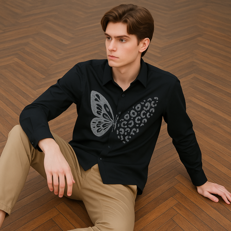 Butterfly-Embroidered Designer shirt