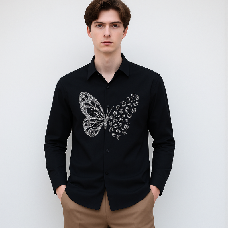 Butterfly-Embroidered Designer shirt