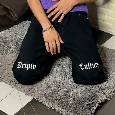 Knee Print Dripin Culture Straight Fit Jeans