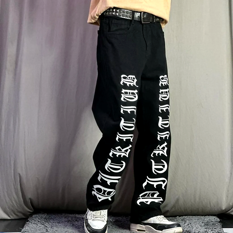 Exotic Black Straight Fit Denim Jeans