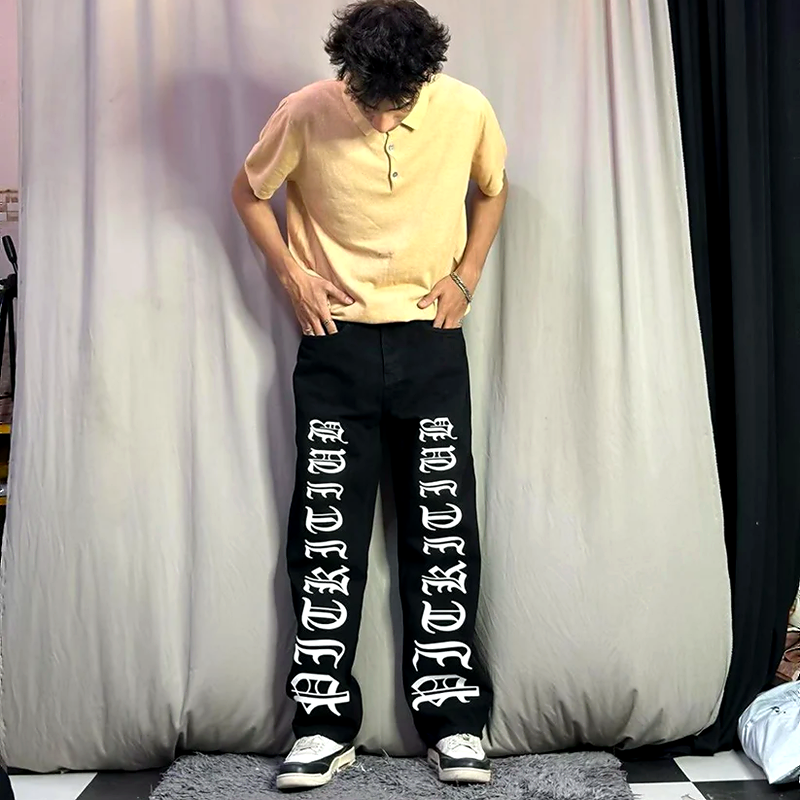 Exotic Black Straight Fit Denim Jeans